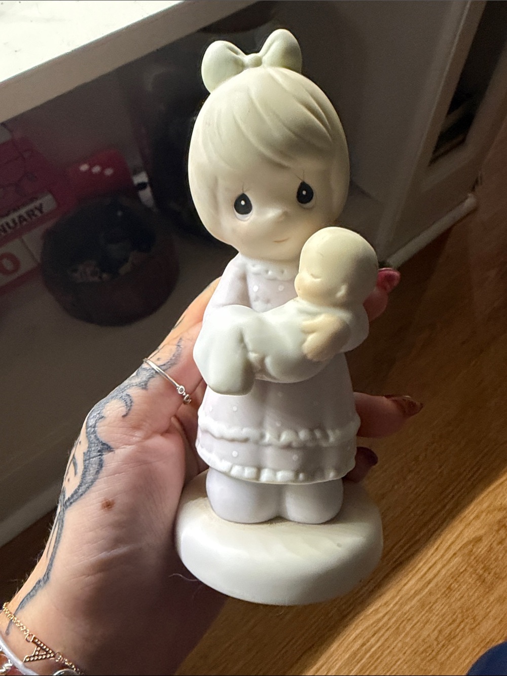 Precious Moments Cream Porcelain Girl Figurine Holding Baby